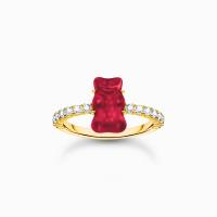 Ring mit rotem Mini-Goldbären und Steinen vergoldet...