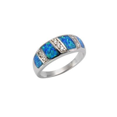 Ring 925/- Sterling Silber rhodiniert synthetischer Opal