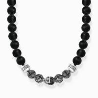 Kette Obsidian mit Totenkopf und Kreuzen Silber